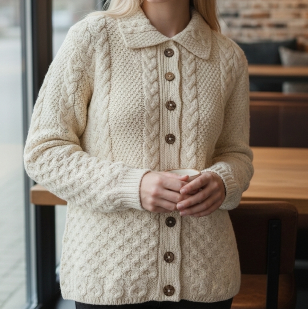 Vintage Irish Fisherman's Sweater Excellent Vintage Condition Button-Up Cardigan - Picture 4 of 16